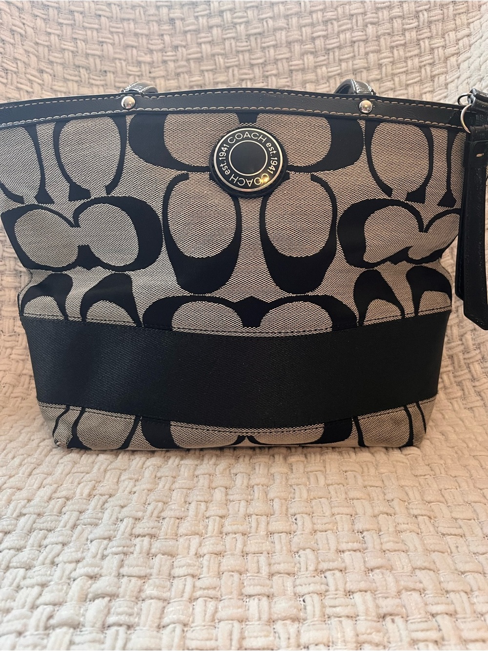 Coach Black and Gray Signature Canvas Tote
